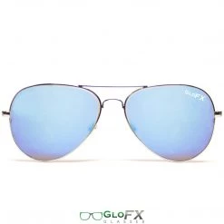 GloFX Metal Pilot Aviator Style Diffraction Glasses - Blue Mirror New In