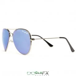GloFX Metal Pilot Aviator Style Diffraction Glasses - Blue Mirror New In