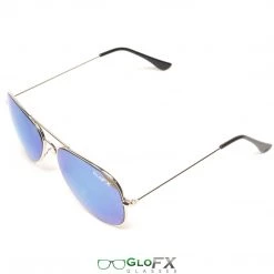 GloFX Metal Pilot Aviator Style Diffraction Glasses - Blue Mirror New In 10 GloFX Metal Pilot Aviator Style Diffraction Glasses - Blue Mirror New In