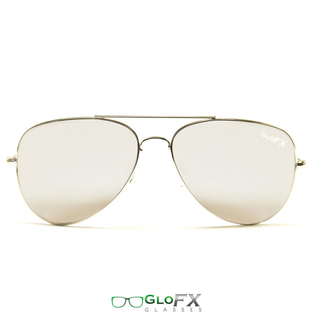 New In GloFX Metal Pilot Aviator Style Diffraction Glasses - Silver Mirror 3 New In GloFX Metal Pilot Aviator Style Diffraction Glasses - Silver Mirror