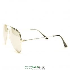 New In GloFX Metal Pilot Aviator Style Diffraction Glasses - Silver Mirror
