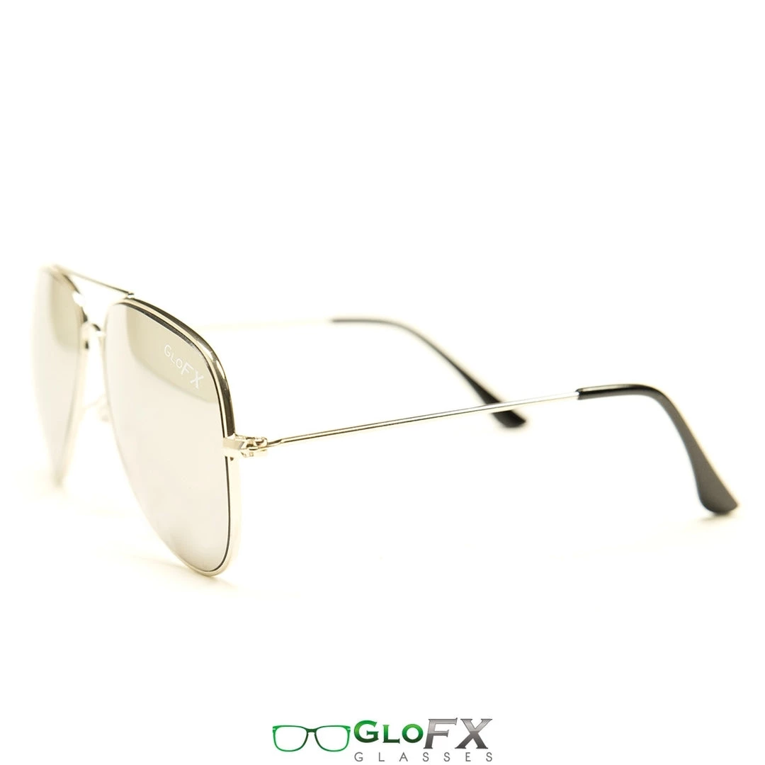 New In GloFX Metal Pilot Aviator Style Diffraction Glasses - Silver Mirror 4 New In GloFX Metal Pilot Aviator Style Diffraction Glasses - Silver Mirror