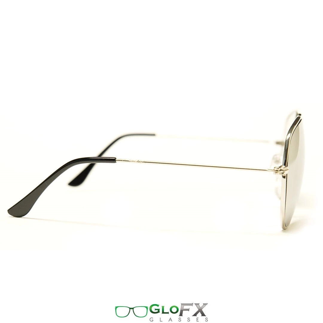 New In GloFX Metal Pilot Aviator Style Diffraction Glasses - Silver Mirror 5 New In GloFX Metal Pilot Aviator Style Diffraction Glasses - Silver Mirror