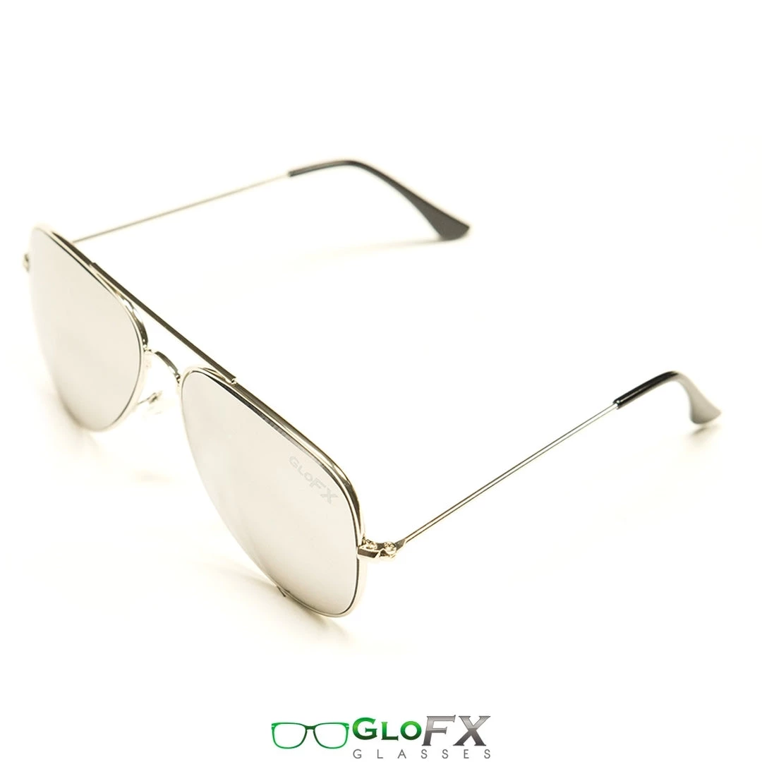 New In GloFX Metal Pilot Aviator Style Diffraction Glasses - Silver Mirror 6 New In GloFX Metal Pilot Aviator Style Diffraction Glasses - Silver Mirror