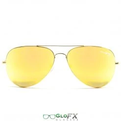GloFX Metal Pilot Aviator Style Diffraction Glasses - Gold Mirror