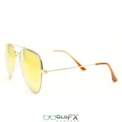 GloFX Metal Pilot Aviator Style Diffraction Glasses - Gold Mirror