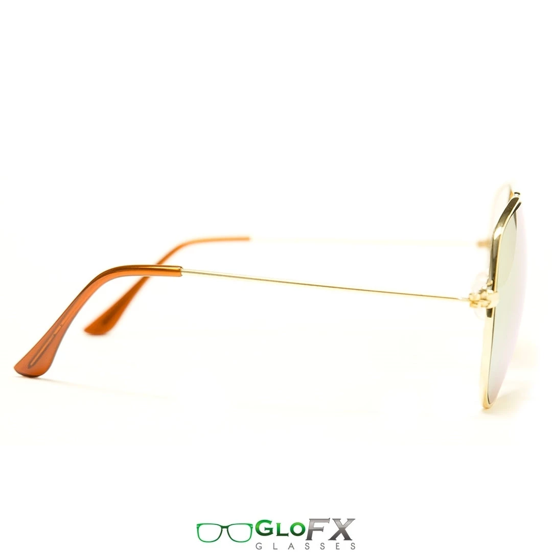 GloFX Metal Pilot Aviator Style Diffraction Glasses - Gold Mirror 5 GloFX Metal Pilot Aviator Style Diffraction Glasses - Gold Mirror