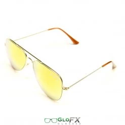 GloFX Metal Pilot Aviator Style Diffraction Glasses - Gold Mirror 11 GloFX Metal Pilot Aviator Style Diffraction Glasses - Gold Mirror