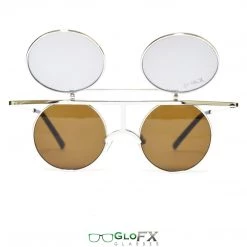 GloFX Vintage Flip Round Diffraction Glasses - Silver - Silver Mirror