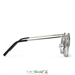 GloFX Vintage Flip Round Diffraction Glasses - Silver - Silver Mirror 16 GloFX Vintage Flip Round Diffraction Glasses - Silver - Silver Mirror