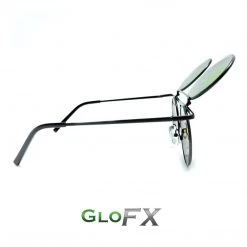 GloFX Vintage Flip Round Diffraction Glasses - Black - Gold Mirror 14 GloFX Vintage Flip Round Diffraction Glasses - Black - Gold Mirror
