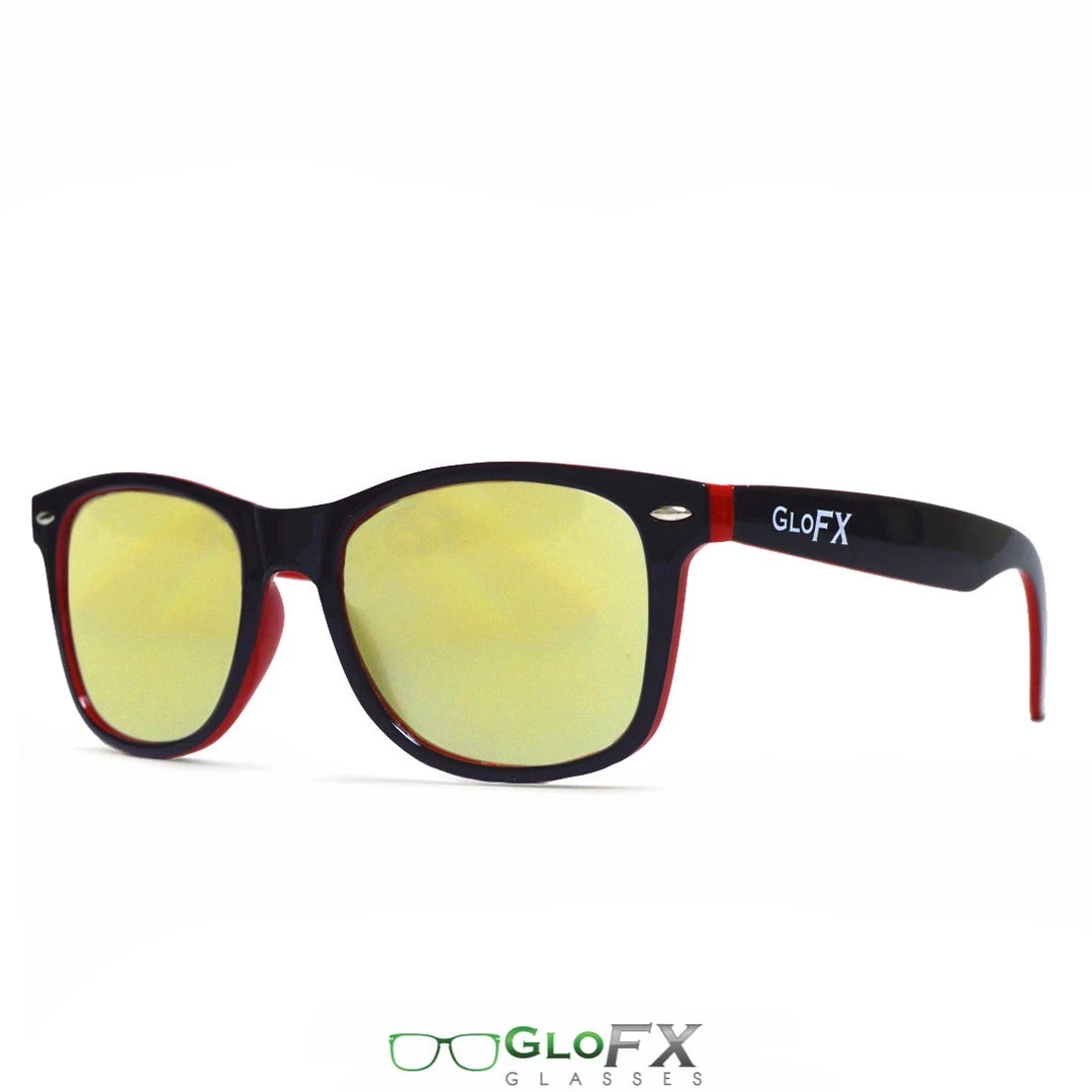 GloFX Diffraction Glasses - Red + Black - Gold Mirror 3 GloFX Diffraction Glasses - Red + Black - Gold Mirror