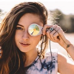 GloFX Rave Glasses & Goggles Kaleidoscope Crystal Monocle Necklace - Silver - Rainbow Bug-Eye 8 GloFX Rave Glasses & Goggles Kaleidoscope Crystal Monocle Necklace - Silver - Rainbow Bug-Eye