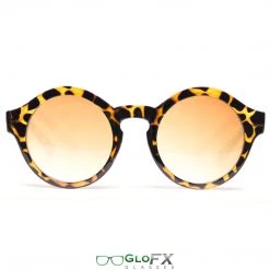 GloFX Round Tortoise Shell Diffraction Glasses - Amber Tinted Rave Glasses & Goggles