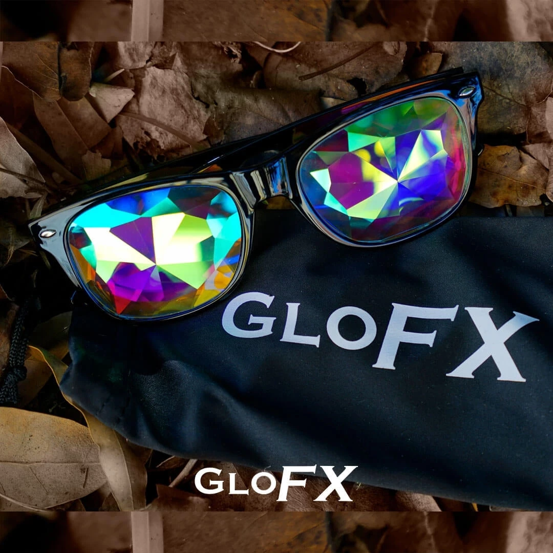 GloFX Ultimate Kaleidoscope + Diffraction Glasses - Black New In 6 GloFX Ultimate Kaleidoscope + Diffraction Glasses - Black New In