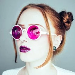 GloFX Kaleidoscope Glasses - White - Magenta