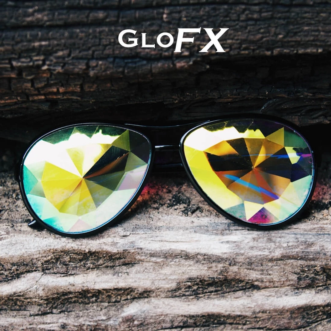 New In GloFX Aviator Kaleidoscope Glasses - Black 10 New In GloFX Aviator Kaleidoscope Glasses - Black