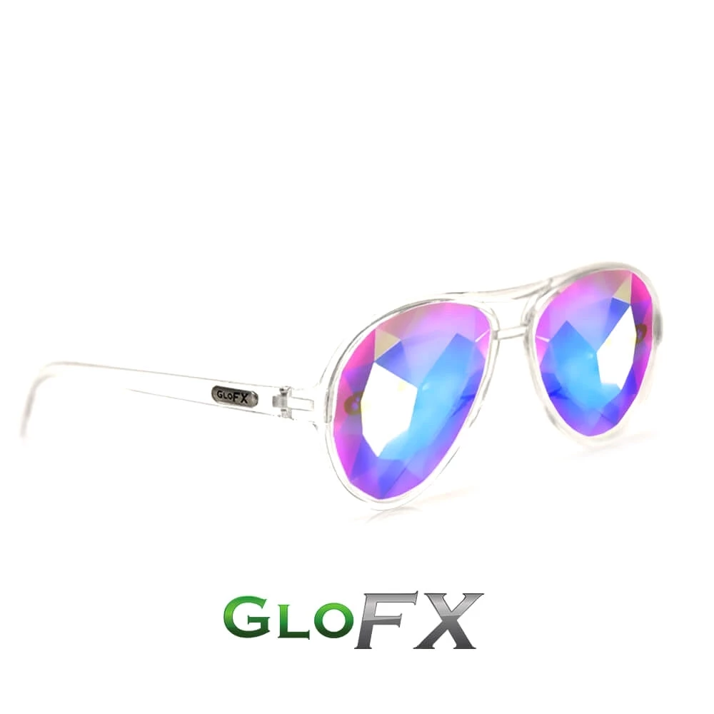 GloFX Aviator Kaleidoscope Glasses - Clear New In 4 GloFX Aviator Kaleidoscope Glasses - Clear New In