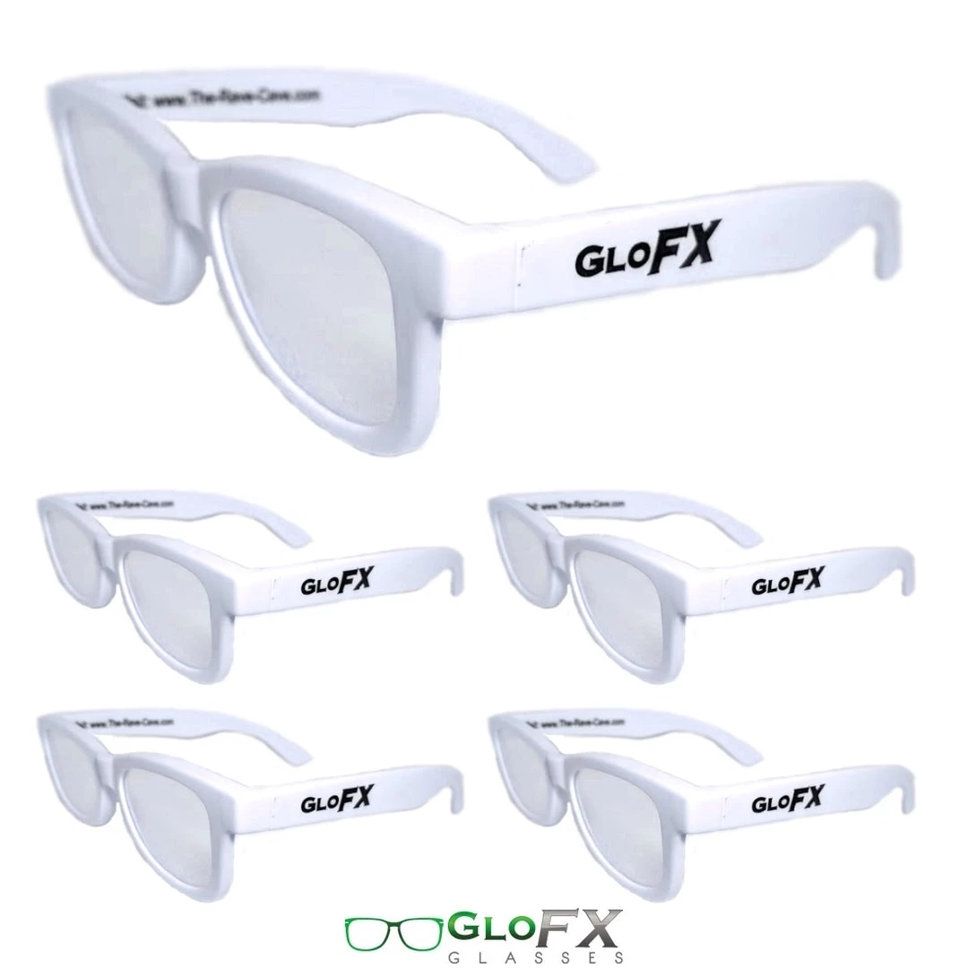 GloFX Standard Diffraction Glasses - White - Clear - 5 Pack Deals 3 GloFX Standard Diffraction Glasses - White - Clear - 5 Pack Deals