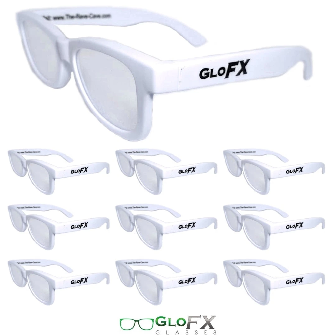 Deals GloFX Standard Diffraction Glasses - White - Clear - 10 Pack 3 Deals GloFX Standard Diffraction Glasses - White - Clear - 10 Pack