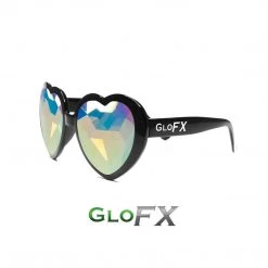 GloFX Heart Shaped Kaleidoscope Glasses - Black Rave Glasses & Goggles