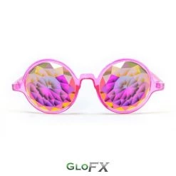 GloFX Kaleidoscope Glasses - Transparent Pink - Rainbow Fractal Rave Glasses & Goggles