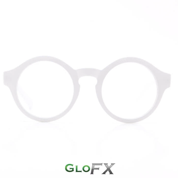 GloFX Round Diffraction Glasses - White - Clear On Sale 3 GloFX Round Diffraction Glasses - White - Clear On Sale