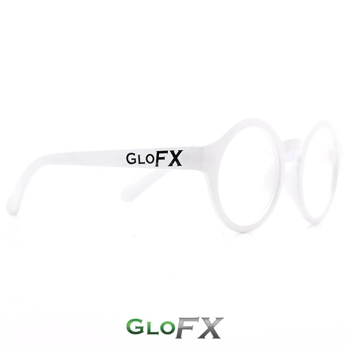 GloFX Round Diffraction Glasses - White - Clear On Sale 4 GloFX Round Diffraction Glasses - White - Clear On Sale