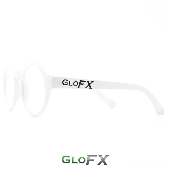 GloFX Round Diffraction Glasses - White - Clear On Sale 6 GloFX Round Diffraction Glasses - White - Clear On Sale