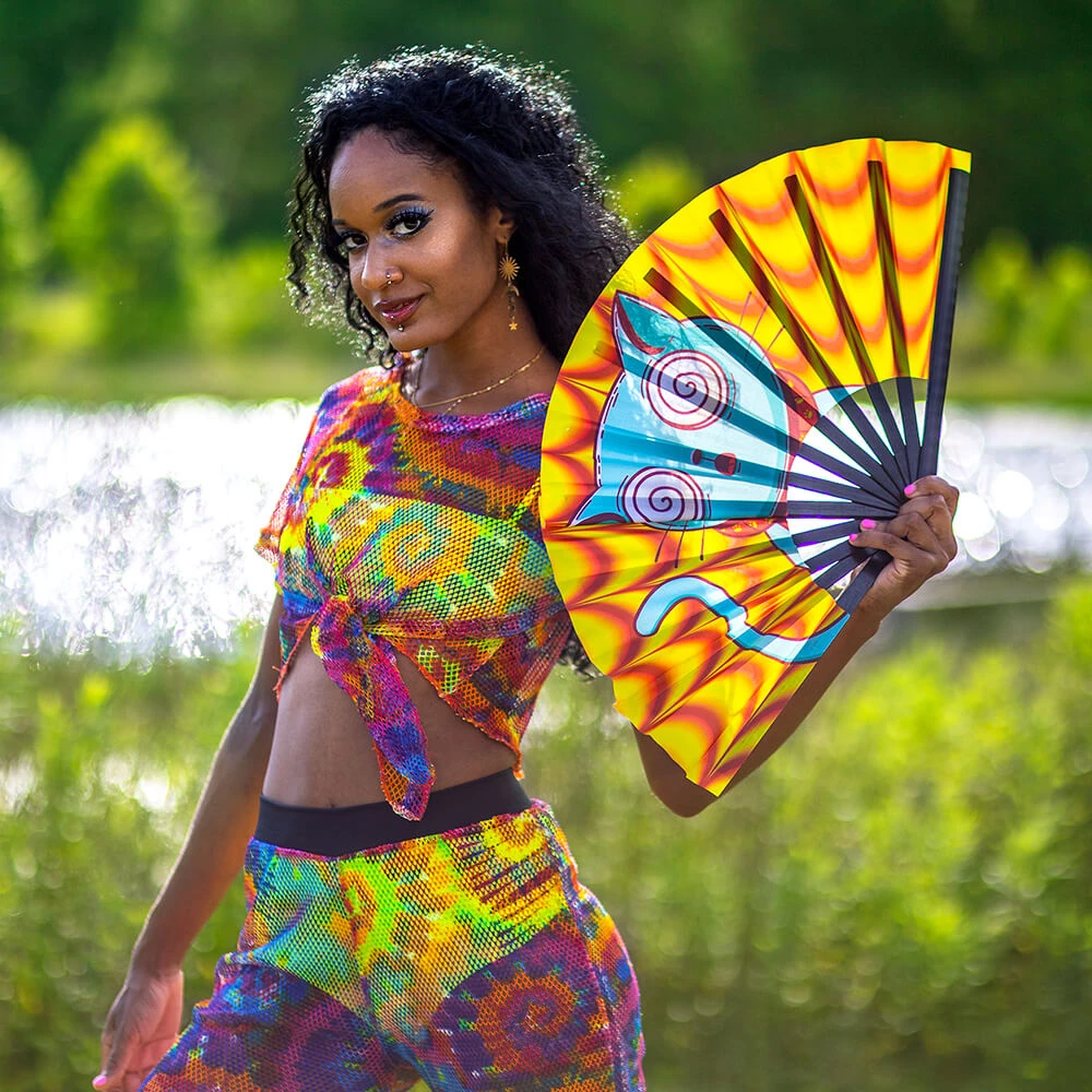 GloFX Festival Folding Fan - Trippy Kitty Rave Gear 6 GloFX Festival Folding Fan - Trippy Kitty Rave Gear