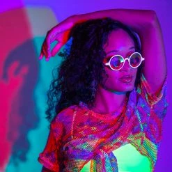 GloFX Kaleidoscope Glasses - White - Wormhole Flat Back New In 18 GloFX Kaleidoscope Glasses - White - Wormhole Flat Back New In