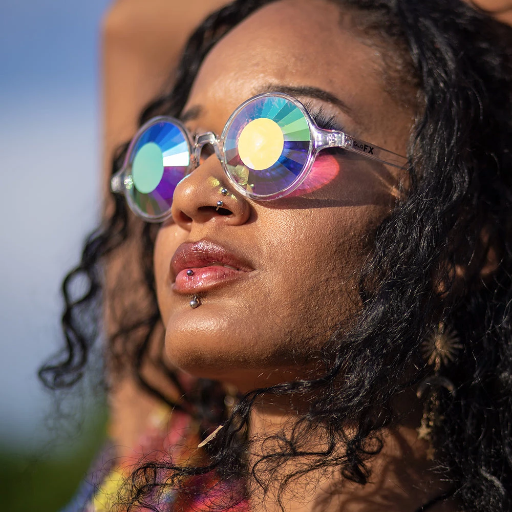 GloFX Kaleidoscope Glasses - Clear - Wormhole Flat Back New In 10 GloFX Kaleidoscope Glasses - Clear - Wormhole Flat Back New In